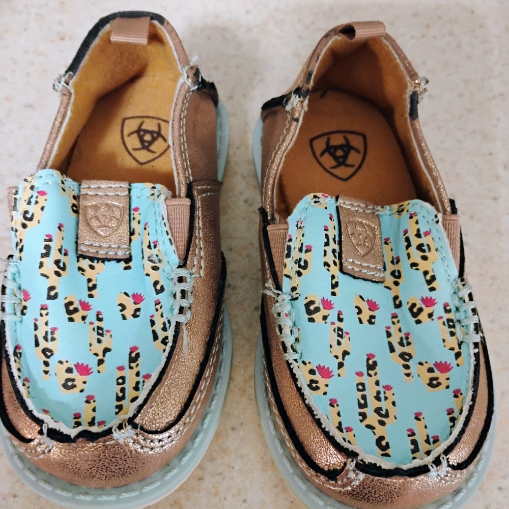 Ariat Gold and Blue Moccasins with Playful Design